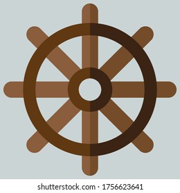 Flat design illustration steering wheel. Sign of sailing, maritime in the sea, steering. Wheel navigation in an ocean. Sport and outdoor item icon. EPS 10 vector isolated