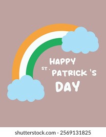  Flat Design Illustration with St.Happy Patrick's Day and Cloud,Rainbow