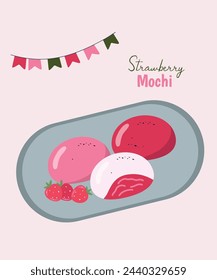 Flat Design Illustration with Strawberry Mochi