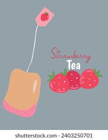 Flat Design Illustration with Strawberry Tea Bag