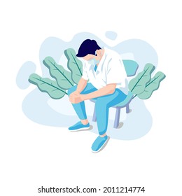 Flat design illustration of stressed doctors dealing with the unfinished corona virus, plus various new, more virulent variants