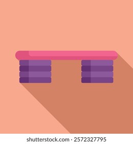 Flat design illustration of a stylish pink bench with shadow on a peachcolored backdrop