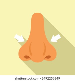 Flat design illustration of a stylized nose with arrows indicating airflow, set on a soft pastel background