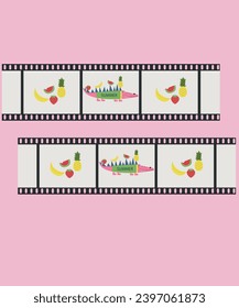 Flat Design Illustration with Summer Crocodile at Film Roll