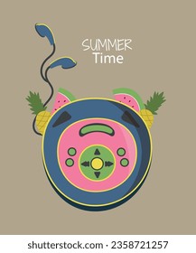 Flat Design Illustration with Summer Time CD Player
