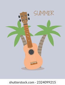 Flat Design Illustration Summer Tropical Ukulele