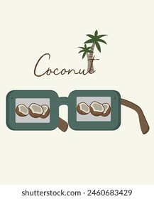  Ilustración de diseño plano con gafas de sol en Coconut, Palms
