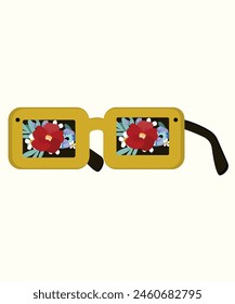 Flat Design Illustration with Sunglasses at Flowers