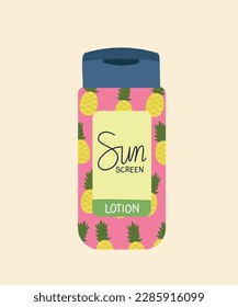 Flat Design Illustration Sunscreen Lotion with Pattern Pineapple