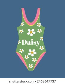  Flat Design Illustration and Swimsuit at Daisy Pattern