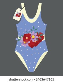 Flat Design Illustration and Swimsuit at Flowers Pattern