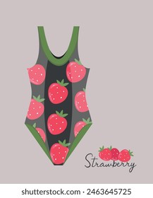 Flat Design Illustration and Swimsuit at Strawberry Pattern