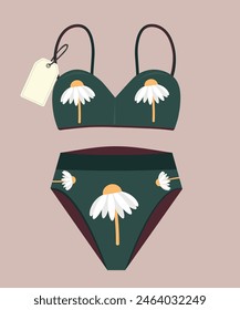 Flat Design Illustration and Swimwear at Daisy Pattern, Sale Tag