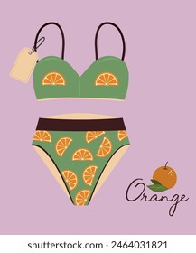 Flat Design Illustration and Swimwear at Orange Pattern, Sale Tag