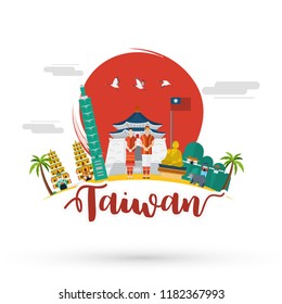 Flat design, Illustration of Taiwan' s landmarks and icons, vector
