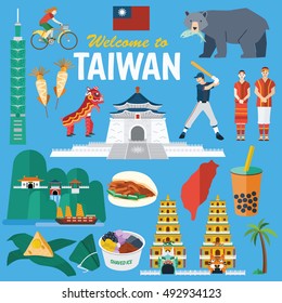 Flat design, Illustration of Taiwan' s landmarks and icons, vector
