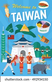 Flat design, Illustration of Taiwan' s landmarks and icons, vector