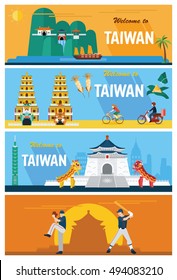 Flat design, Illustration of Taiwan' s landmarks and icons, vector