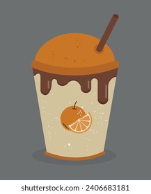Flat Design Illustration with Takeaway Cup of Hot Drink and Orange Cream