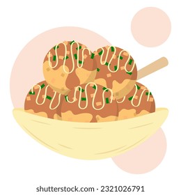 Flat design illustration of Takoyaki. Japanese traditional street food. Perfect use for menu or food poster illustration. 