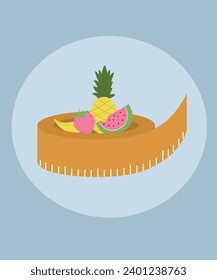 Flat Design Illustration with Tape Measure and Fruits