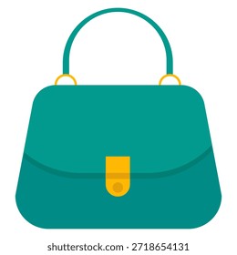 Una ilustración de diseño plano de un bolso de mano verde azulado con un cierre de oro y un asa curva.