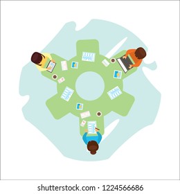 Flat design illustration team work concepts for business analysis and planning, project management and development. Top view banner