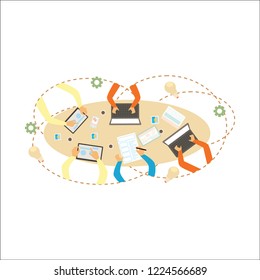 Flat design illustration team work concepts for business analysis and planning, project management and development. Top view banner