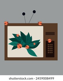 Flat Design Illustration with Television at Bug