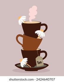 Ilustración de diseño plano con tres tazas de té con sabor a margarita