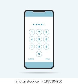 Flat design illustration of touch screen smartphone. Numeric keypad for entering PIN and unlocking the phone - vector