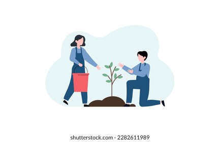 Plantación de árboles de ilustración de diseño plano