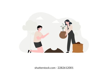Plantación de árboles de ilustración de diseño plano