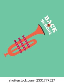  Flat Design Illustration with Trumpet and Back To School