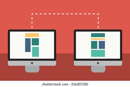Flat design illustration of two computers linked together