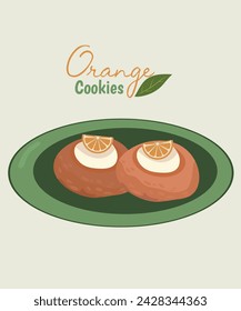 Flat Design Illustration with Two Cookies at Orange