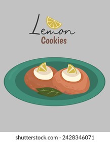 Flat Design Illustration with Two Cookies at Lemon