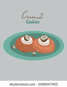 Flat Design Illustration with Two Cookies at Coconut