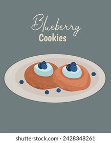 Flat Design Illustration with Two Cookies at Blueberry