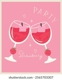  Flat Design Illustration with Two Drinks at Strawberry Taste