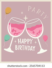  Flat Design Illustration with Two Drinks at Happy Birthday Taste
