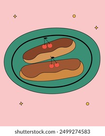 Ilustración de diseño plano con dos Eclairs a gusto de cereza
