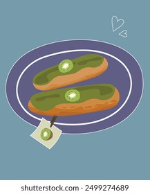Flat Design Illustration with Two Eclairs at Kiwi Taste