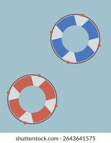  Flat Design Illustration with Two Lifebuoy