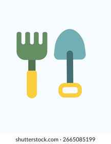 Flat Design Illustration with Two Toy at Sand