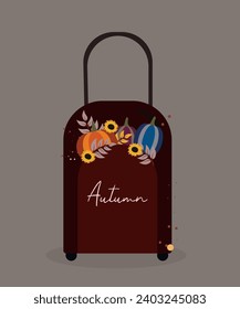  Flaches Design Illustration mit Valise und Herbstkürbis