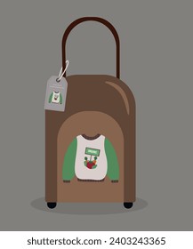 Flat Design Illustration with Valise and Sweater,Tag