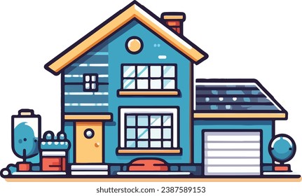 flat design illustration vector blue simple house