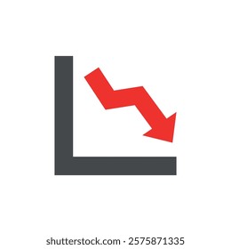 Flat design illustration vector of loss-making business, red downward line graph.