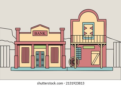flat design illustration vector old western town